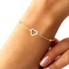 Bracelet cœur creux perles argent sterling S925 cadeau femme