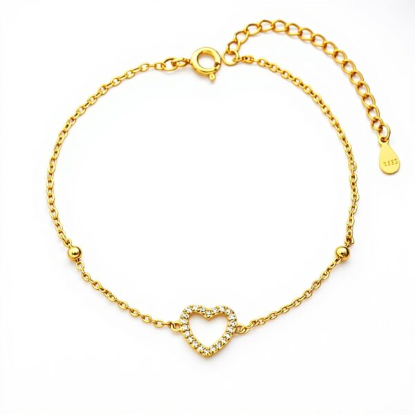 Bracelet cœur creux perles argent sterling S925 cadeau femme