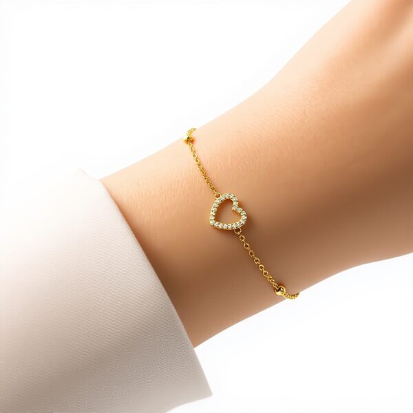 Bracelet cœur creux perles argent sterling S925 cadeau femme