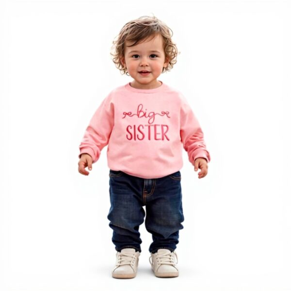 Sweat-shirt bébé fille nœud brodé grande sœur Rose Cerise