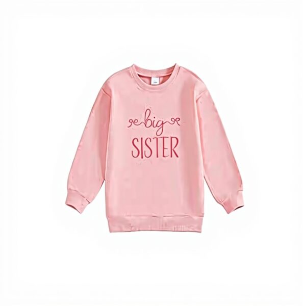 Sweat-shirt bébé fille nœud brodé grande sœur Rose Cerise