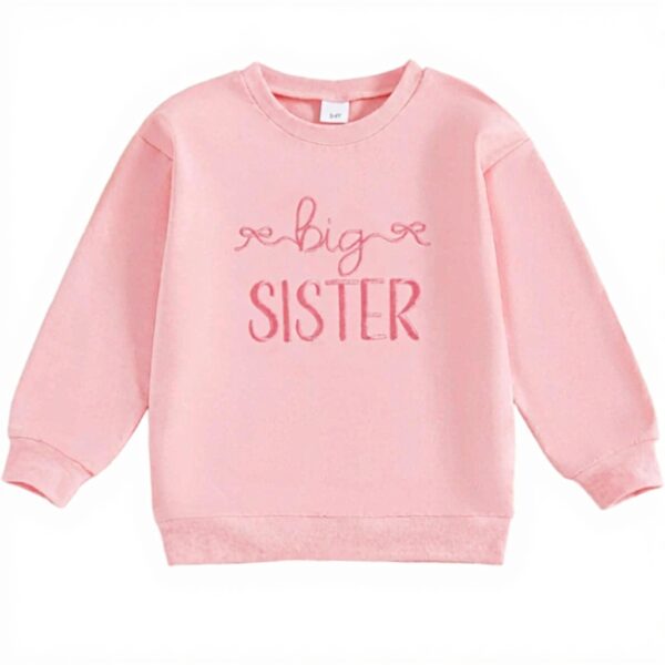 Sweat-shirt bébé fille nœud brodé grande sœur Rose Cerise