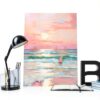 Affiche Toile Coucher Soleil Pastel Rose Carmin Plage-7