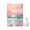 Affiche Toile Coucher Soleil Pastel Rose Carmin Plage-6