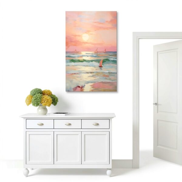Affiche Toile Coucher Soleil Pastel Rose Carmin Plage-3