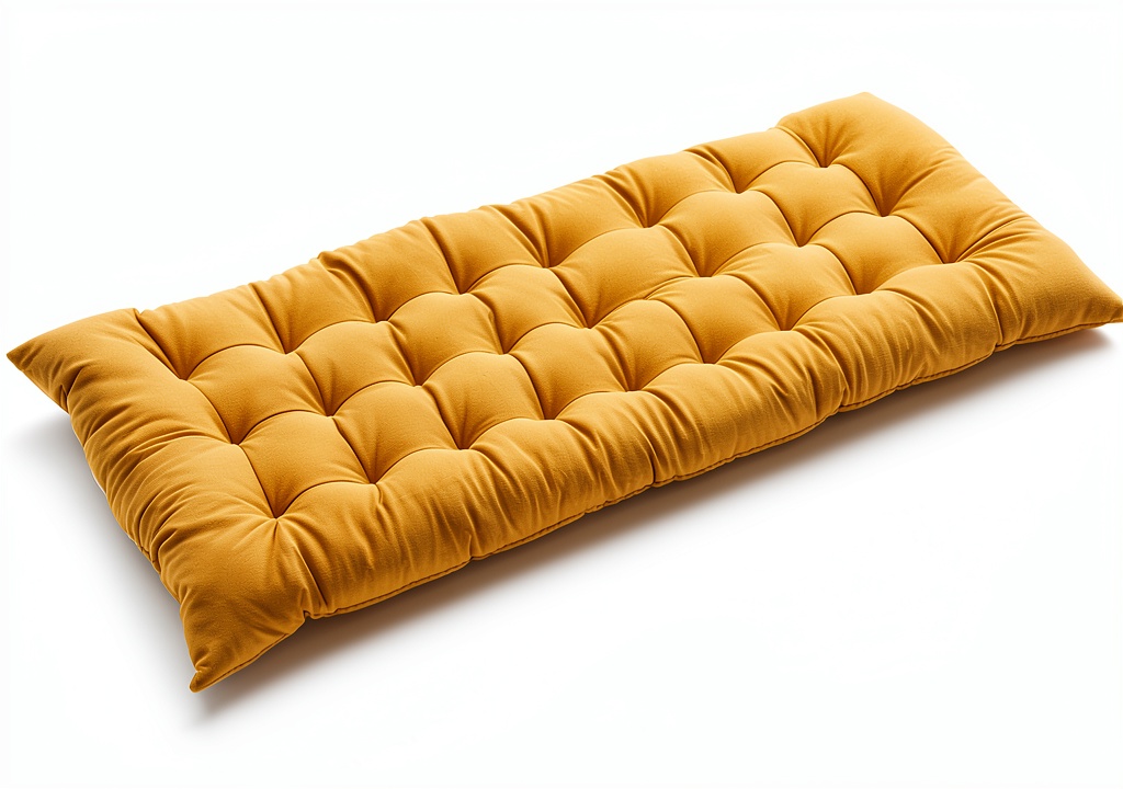 'Coussin de chaise longue en velours jaune sur une terrasse ensoleillée'