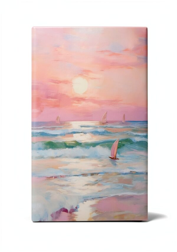 Affiche Toile Coucher Soleil Pastel Rose Carmin Plage-0