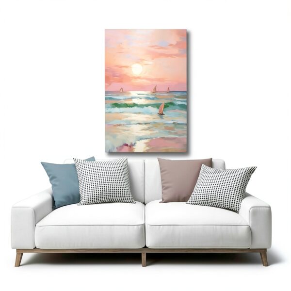 Affiche Toile Coucher Soleil Pastel Rose Carmin Plage-4